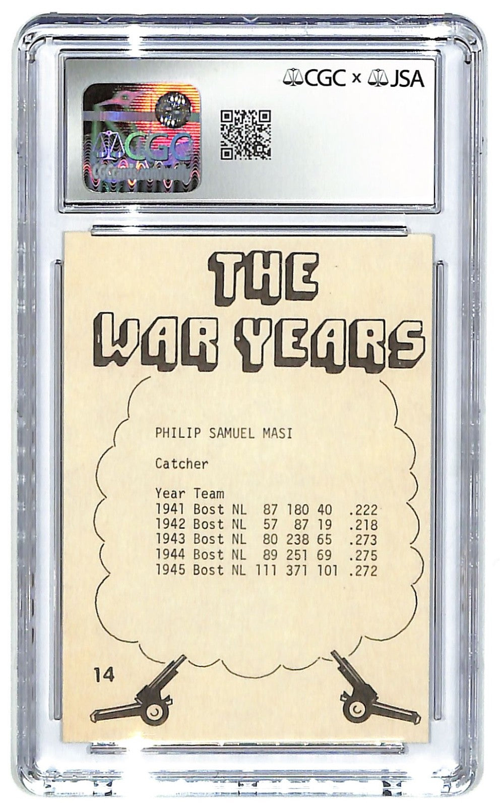 1977 TCMA Phil Masi - The War Years - #14 Auto CGC Excellent 5 - JSA Authentic