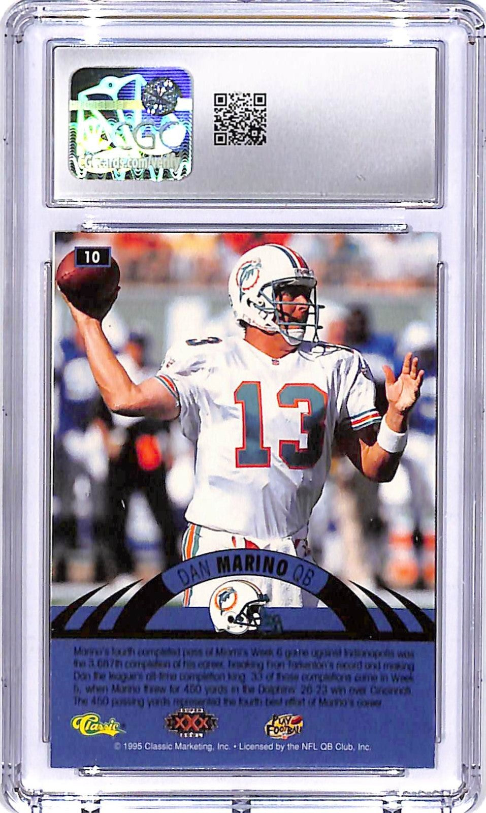 1996 Classic NFL Experience Dan Marino Super Bowl Gold /799 CGC 9.5 #10 Dolphins