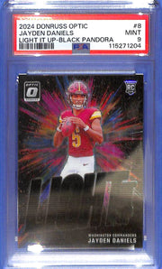 2024 Donruss Optic Jayden Daniels Light It Up Black Pandora Rookie RC /25 PSA 9