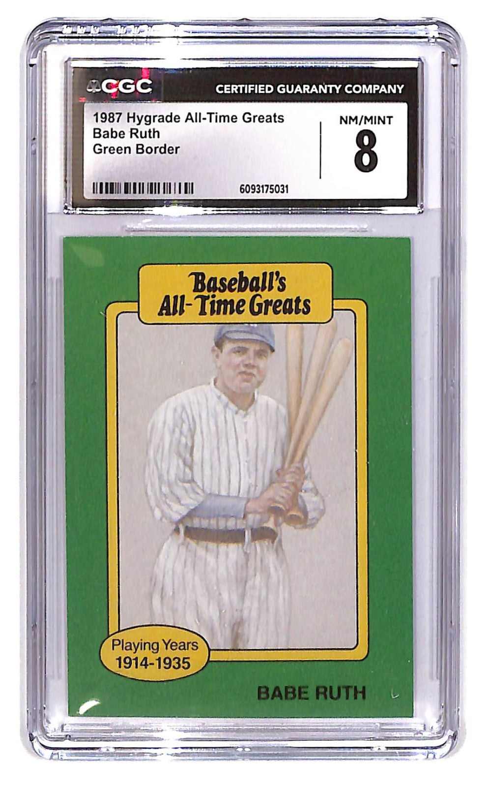 1987 Babe Ruth Hygrade Baseball's All-Time Greats Green Border CGC Near Mint 8
