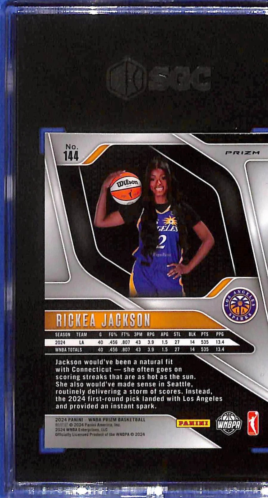 2024 Rickea Jackson Panini Prizm WNBA Rookie - #144 Orange Velocity SGC 9.5 (RC)