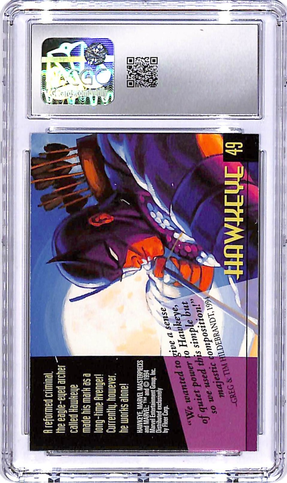 1994 Fleer Marvel Masterpieces Hawkeye #49 CGC 10