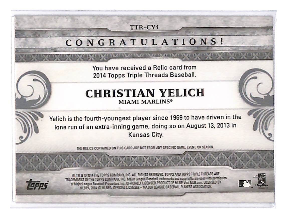 2014 Christian Yelich Topps Triple Threads Extra Hit Relic - TTR-CY1 #20/36