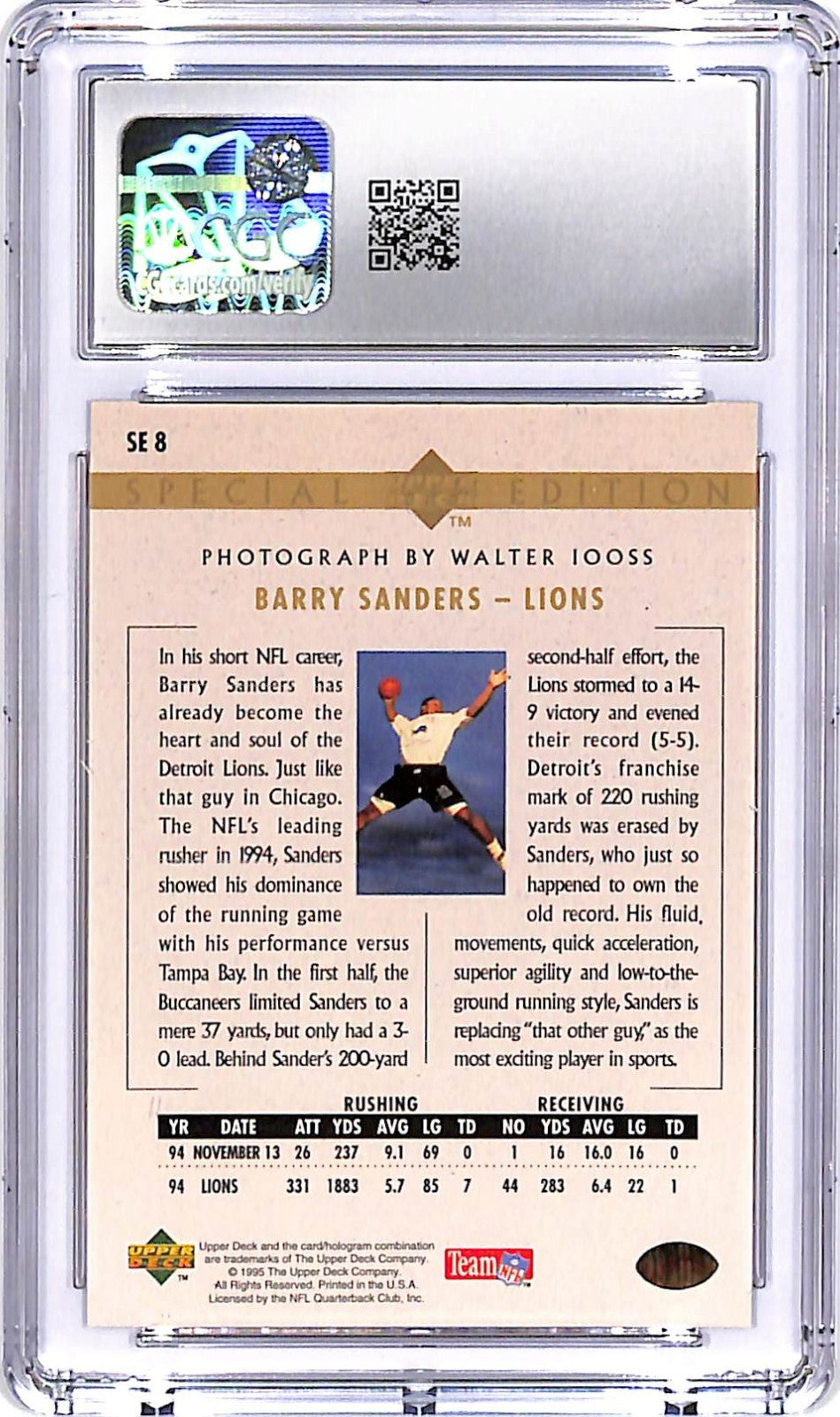 1995 Upper Deck Special Edition Barry Sanders Gold SE8 CGC 10 Lions