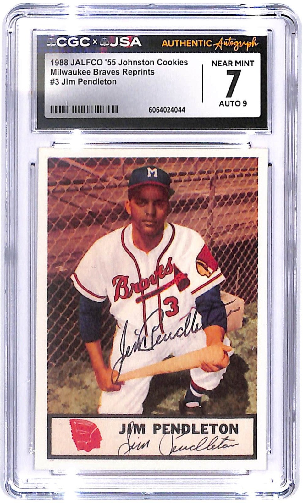 1988 Jim Pendleton JALFO '55 Johnston AUTO #3 CGC - JSA Near Mint 7 Auto 9