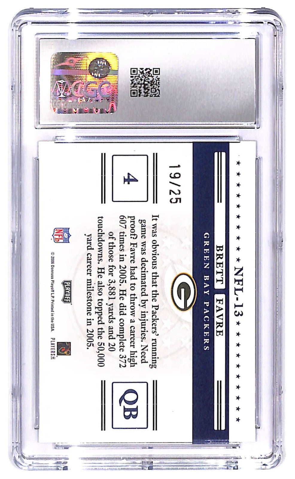 2006 Brett Frave Donruss Playoff Pres. Stars of the NFL Holofoil #NFL-13 CGC 9