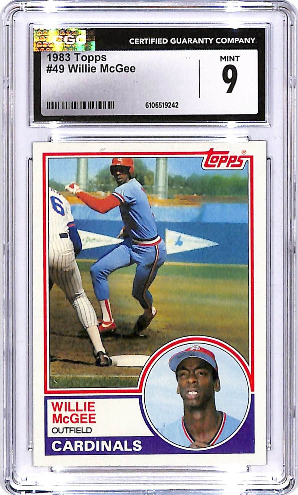1983 Topps Willie McGee Rookie RC #49 CGC 9 Cardinals