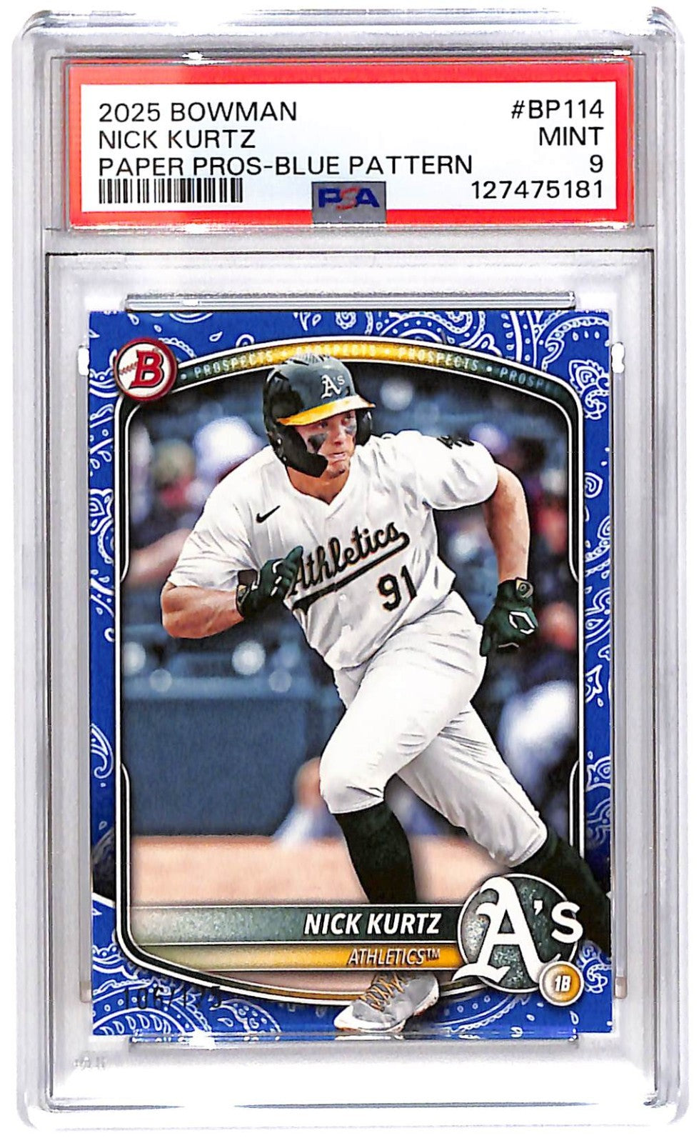2025 Nick Kurtz Bowman Paper Prospect Blue Pattern -BP-114 #106/125 PSA 9
