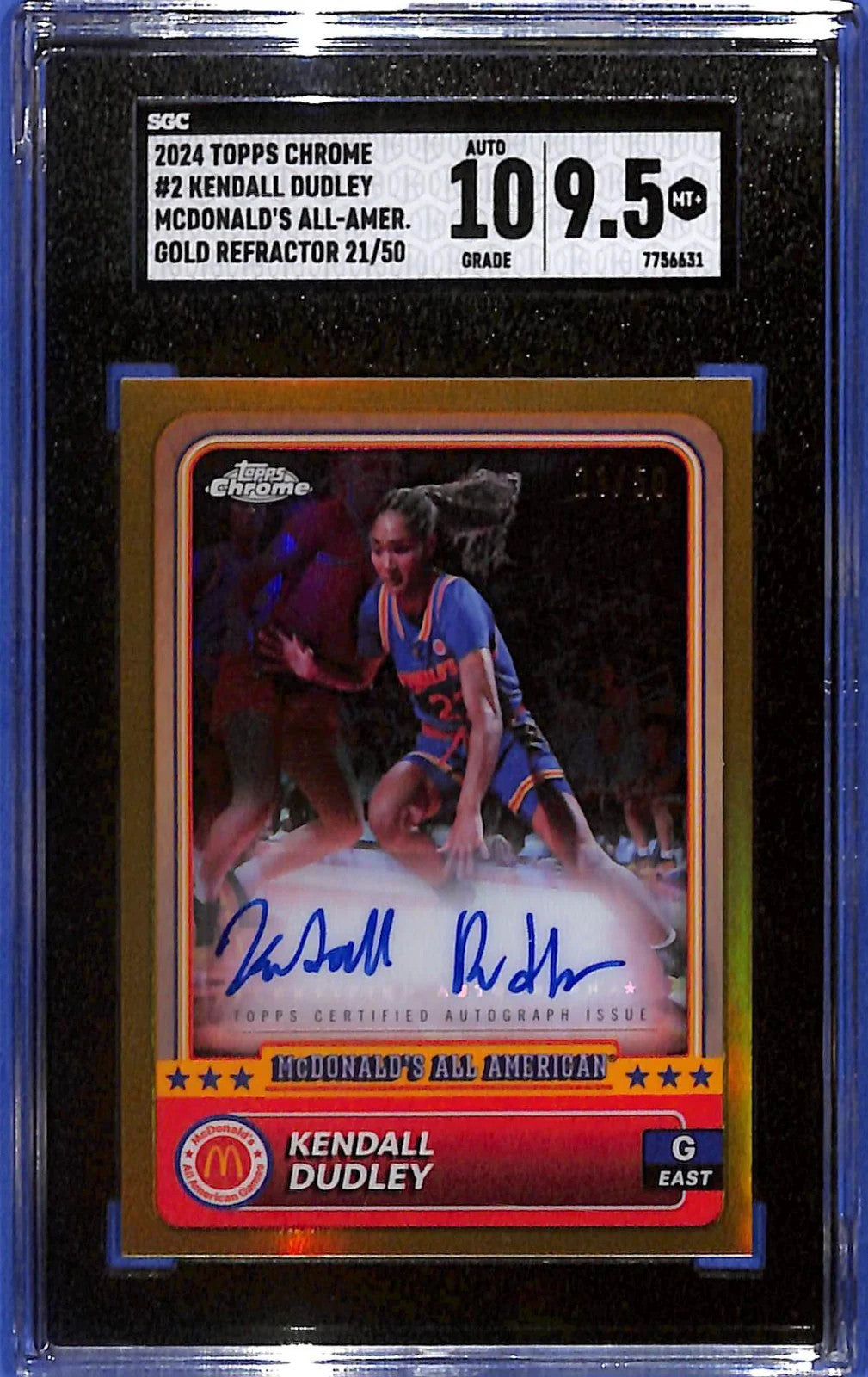 2024 Topps Chrome Mcdonald's A.A. Kendall Dudley #2 Gold Refractor #/50 SGC 9.5