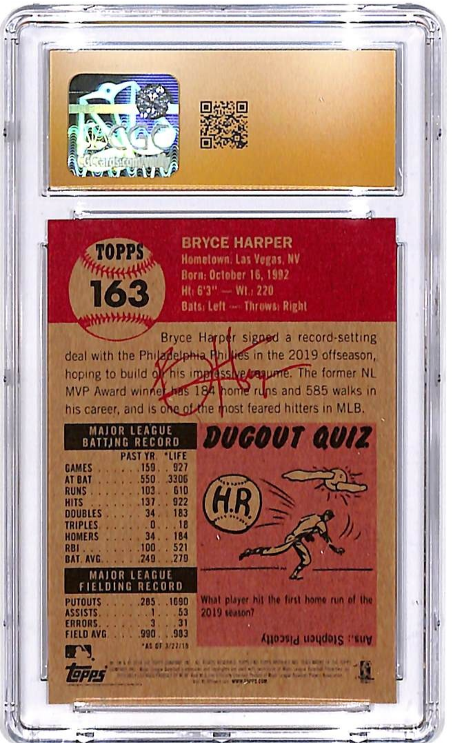2019 Topps Living Set Bryce Harper #163 CGC 10 Pristine Phillies