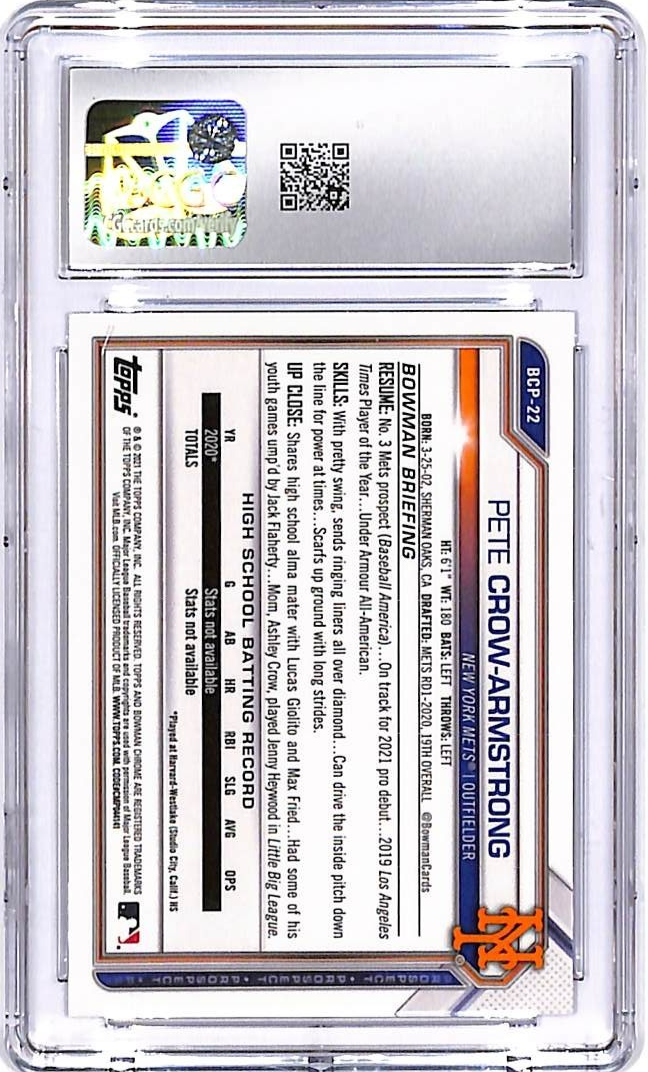 2021 Bowman Chrome Pete Crow-Armstrong Prospect Rookie RC CGC 10 Mets