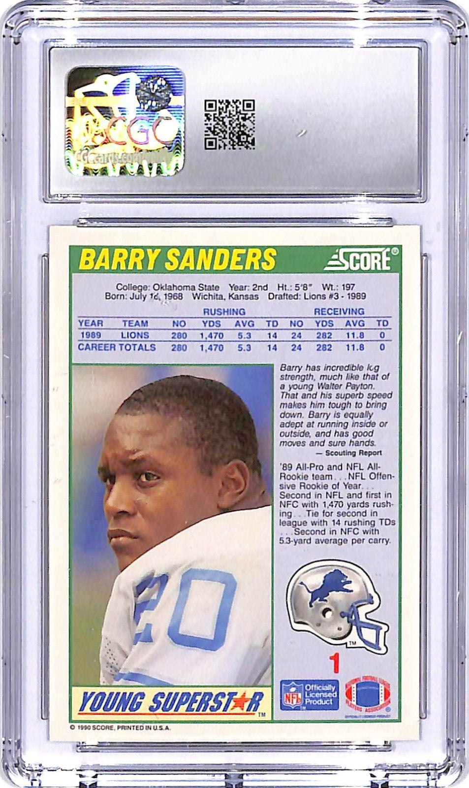 1990 Score Barry Sanders Young Superstars #1 CGC 9.5 Lions