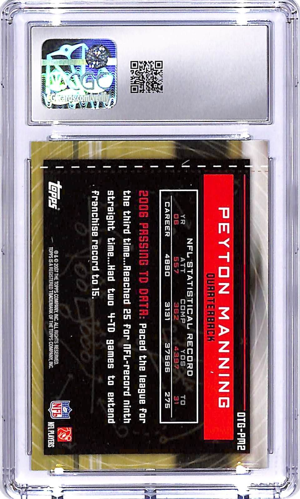 2007 Topps Peyton Manning Own The Game PM2 CGC 9.5 Colts