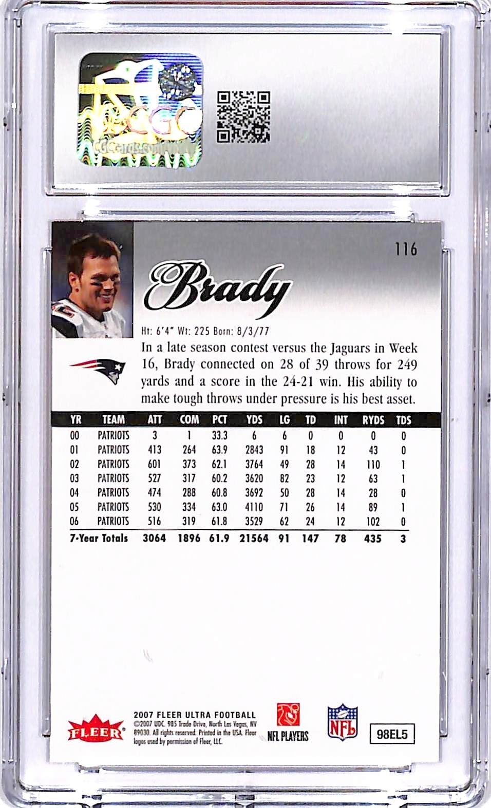 2007 Fleer Ultra Tom Brady #116 CGC 9 Patriots