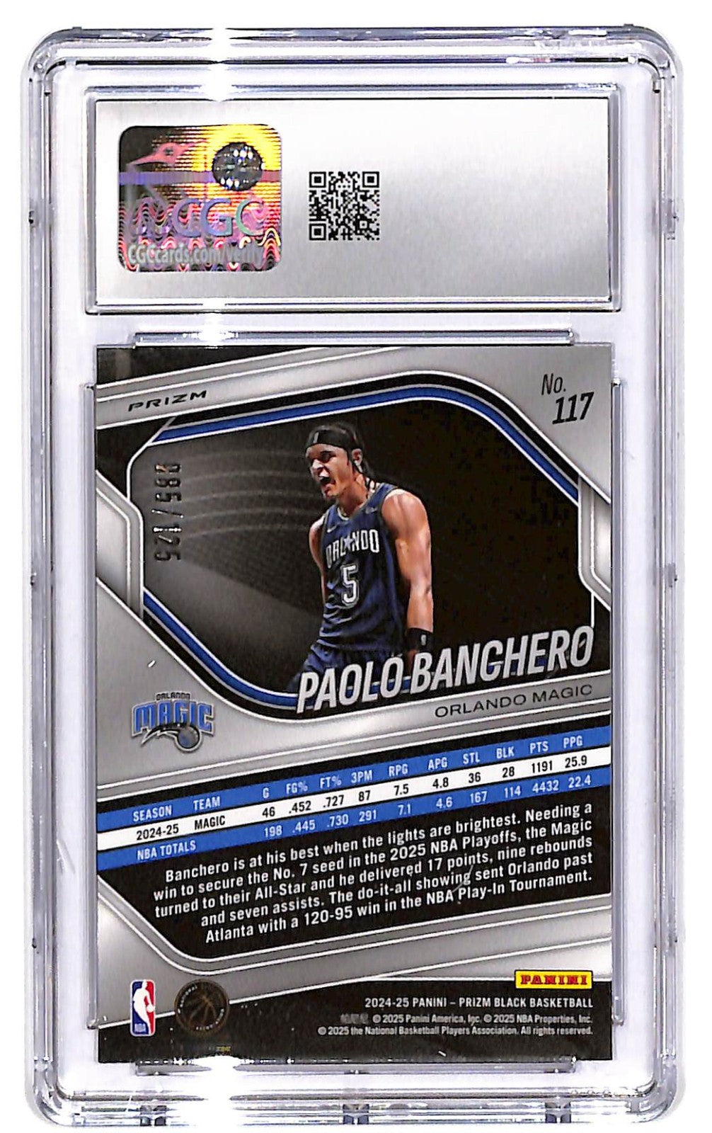 2024-25 Paolo Banchero Panini Prizm -  #183 Blue Ice Prizm 85/125 CGC Mint 10