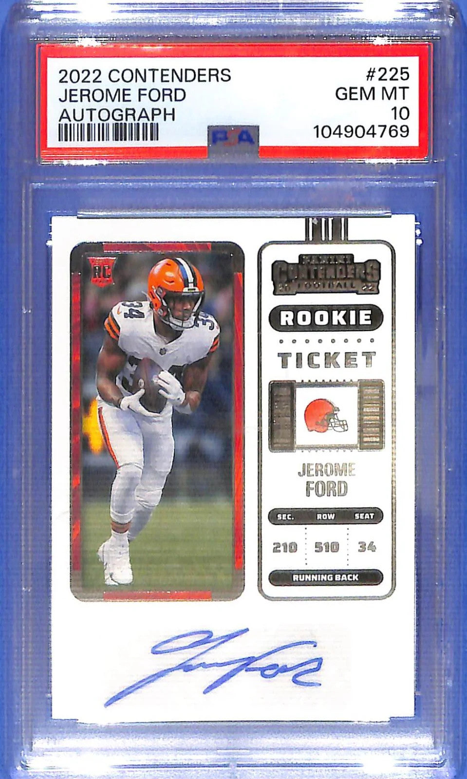 2022 Contenders Jerome Ford Auto Autograph Rookie RC PSA 10 #225 Browns