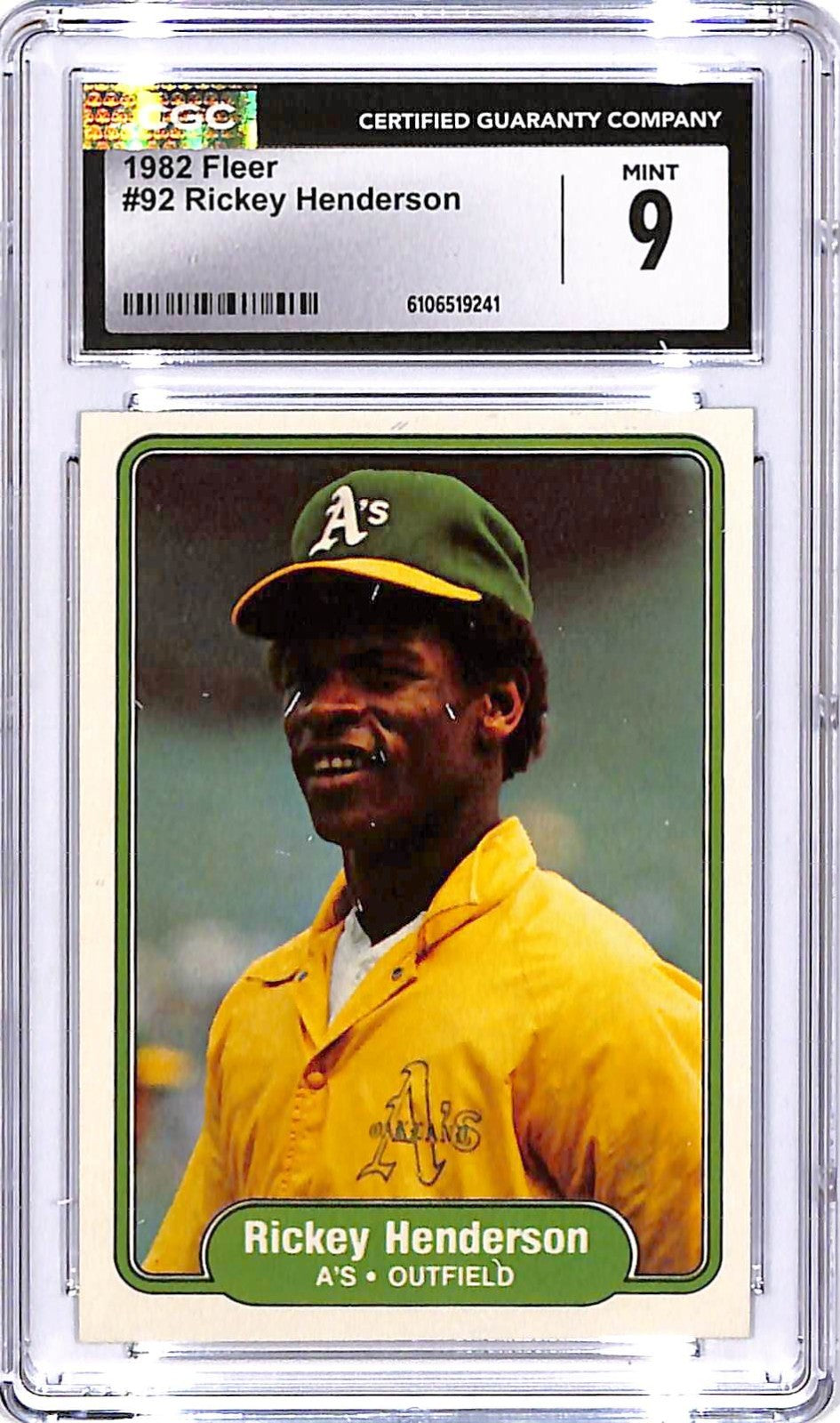 1982 Fleer Rickey Henderson #92 CGC 9 Athletics