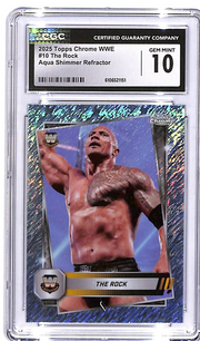 2025 Topps Chrome WWE The Rock Aqua Shimmer /199 CGC 10