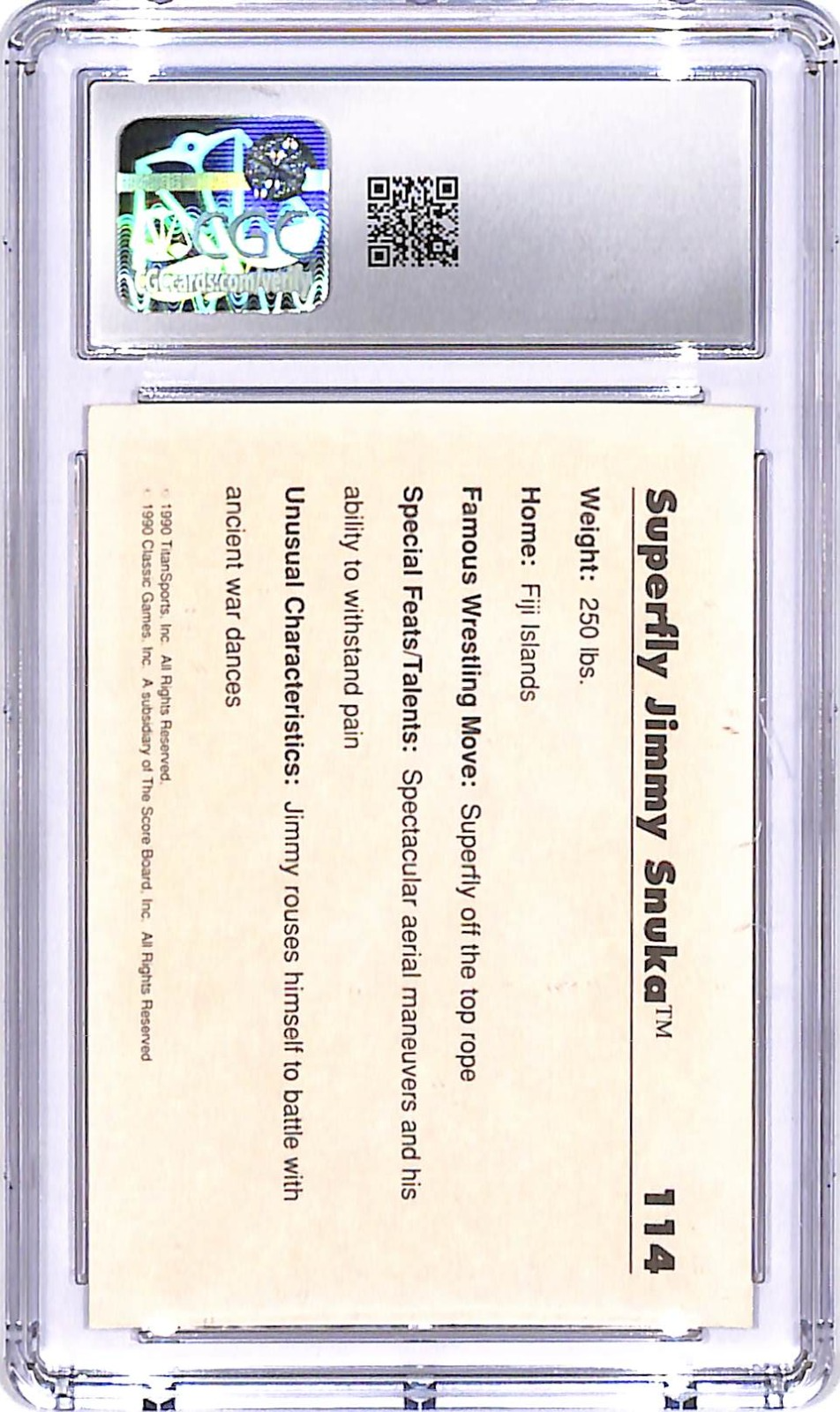 1990 Classic WWF Jimmy Superfly Snuka #114 CGC 9