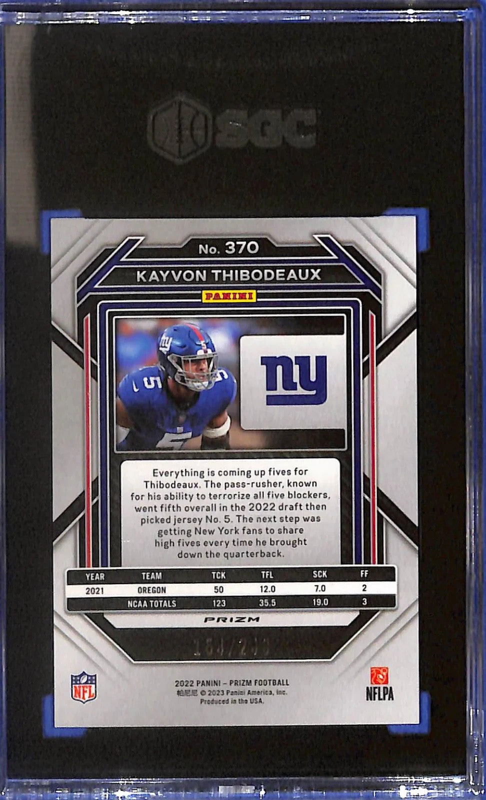 2022 Kayvon Thibodeaux Panini Prizm #370 Orange Prizm (RC) #154/249 SGC 9.5
