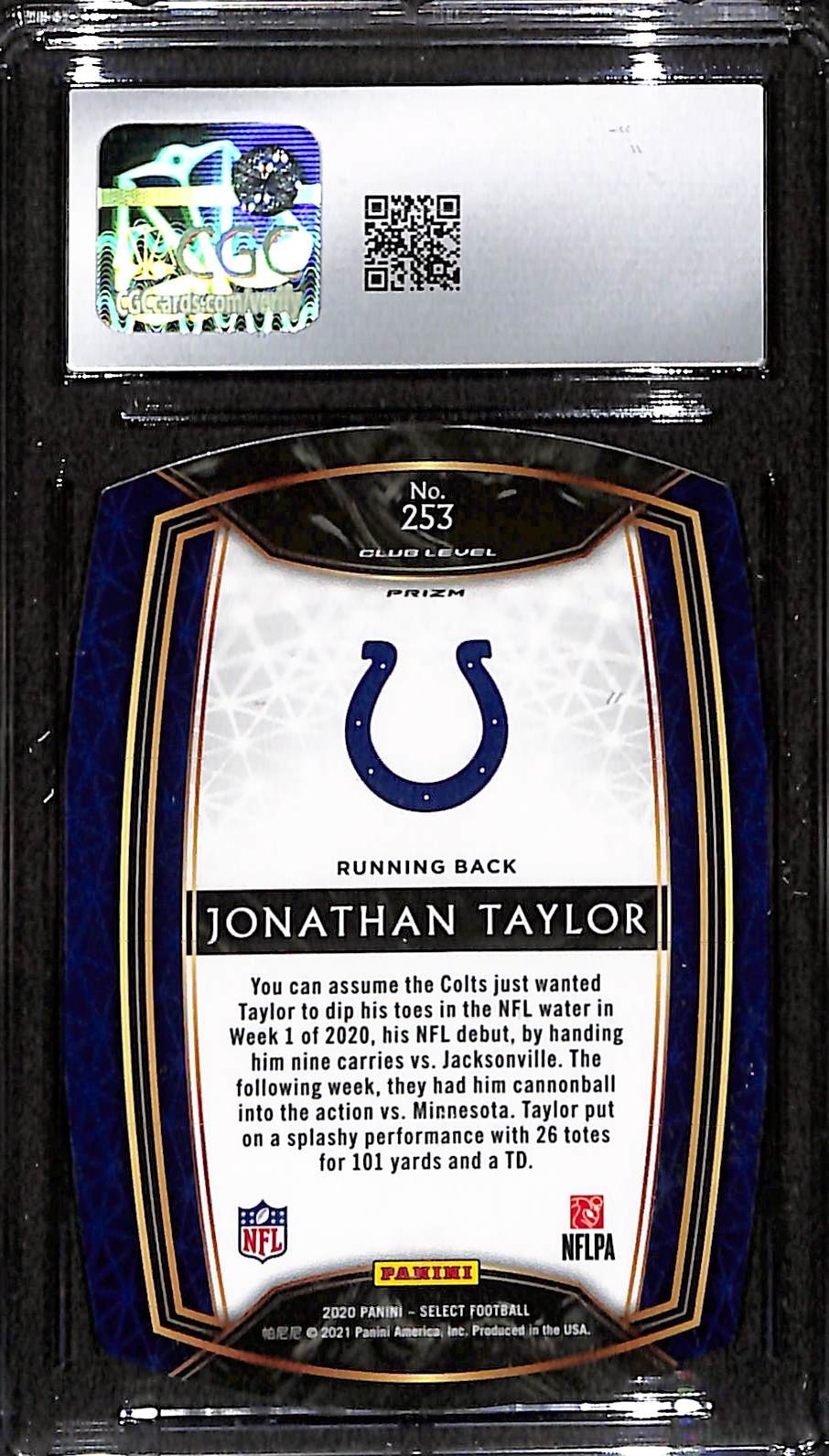 2020 Panini Select Club Level Jonathan Taylor #253 Purple Prizm Die-Cut CGC 9.5