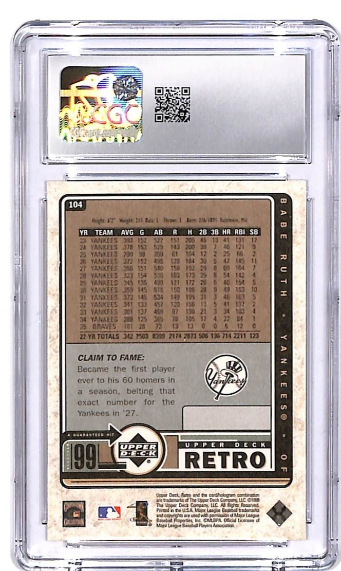 1999 Upper Deck Retro Babe Ruth #104 CGC 10 Yankees