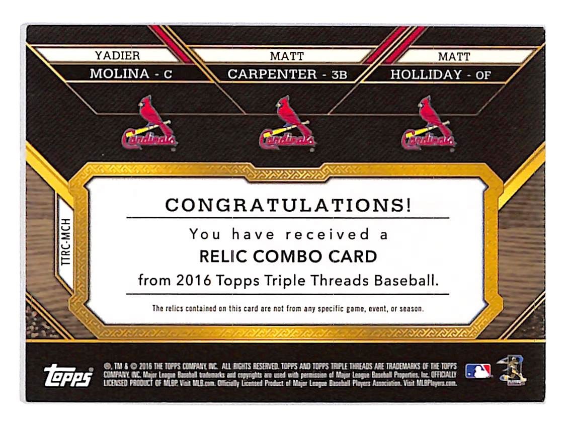 2016 Molina, Carpenter, Holliday Topps Triple Thread Relic - TTRC-MCH #6/36