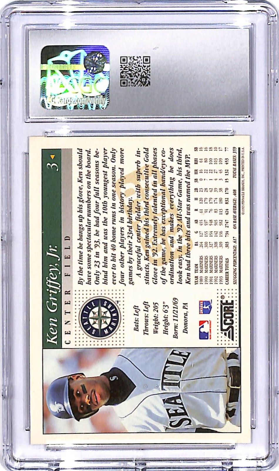 1994 Score Ken Griffey Jr Gold Rush #3 CGC 9 Mariners