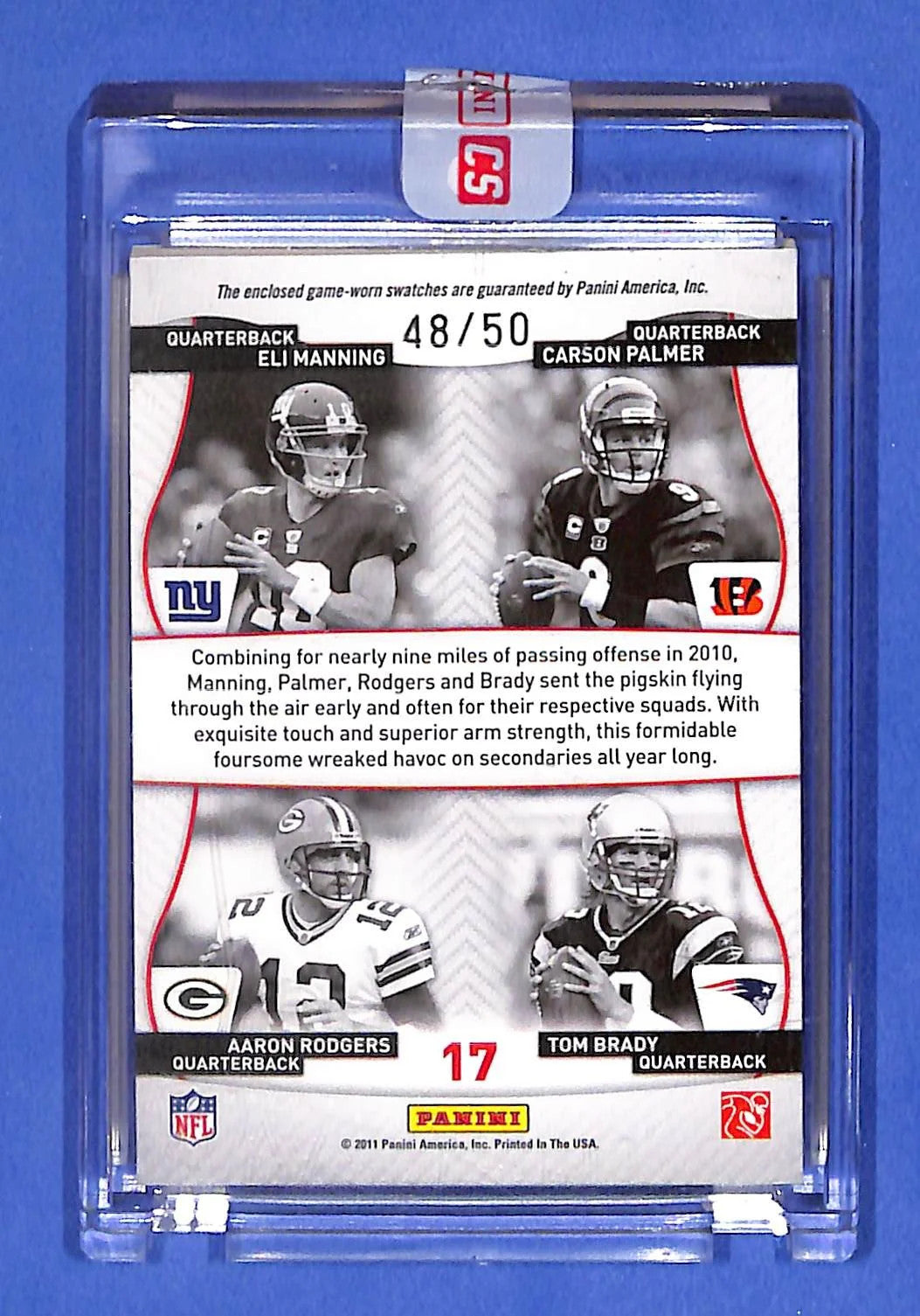 2011 Panini Prestige League Leaders Tom Brady, Rodgers, Manning , + Patch #48/50