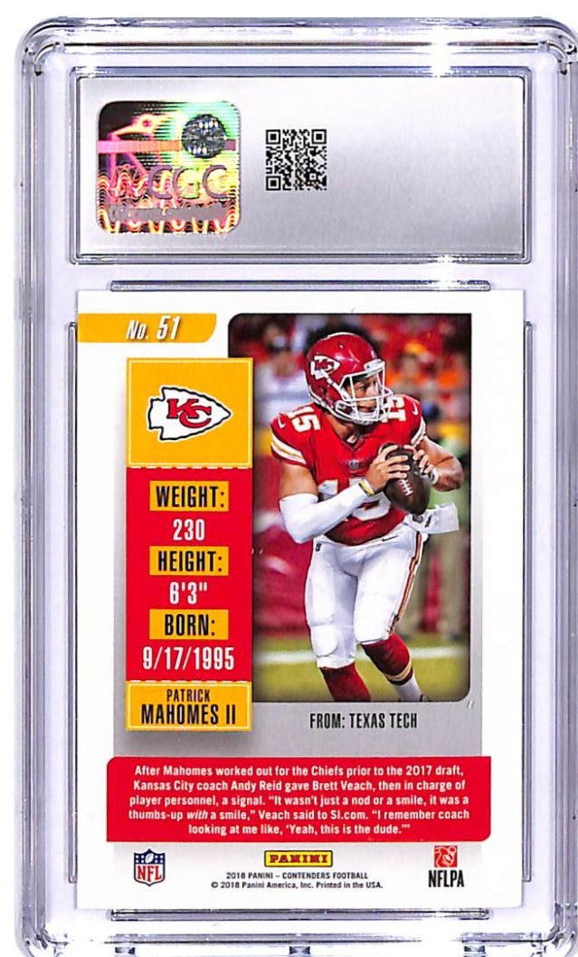 2018 Contenders Patrick Mahomes #51 CGC 9.5 Chiefs