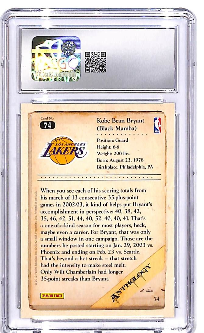 2012-13 Kobe Anthology Kobe Bryant #74 CGC 9 Lakers