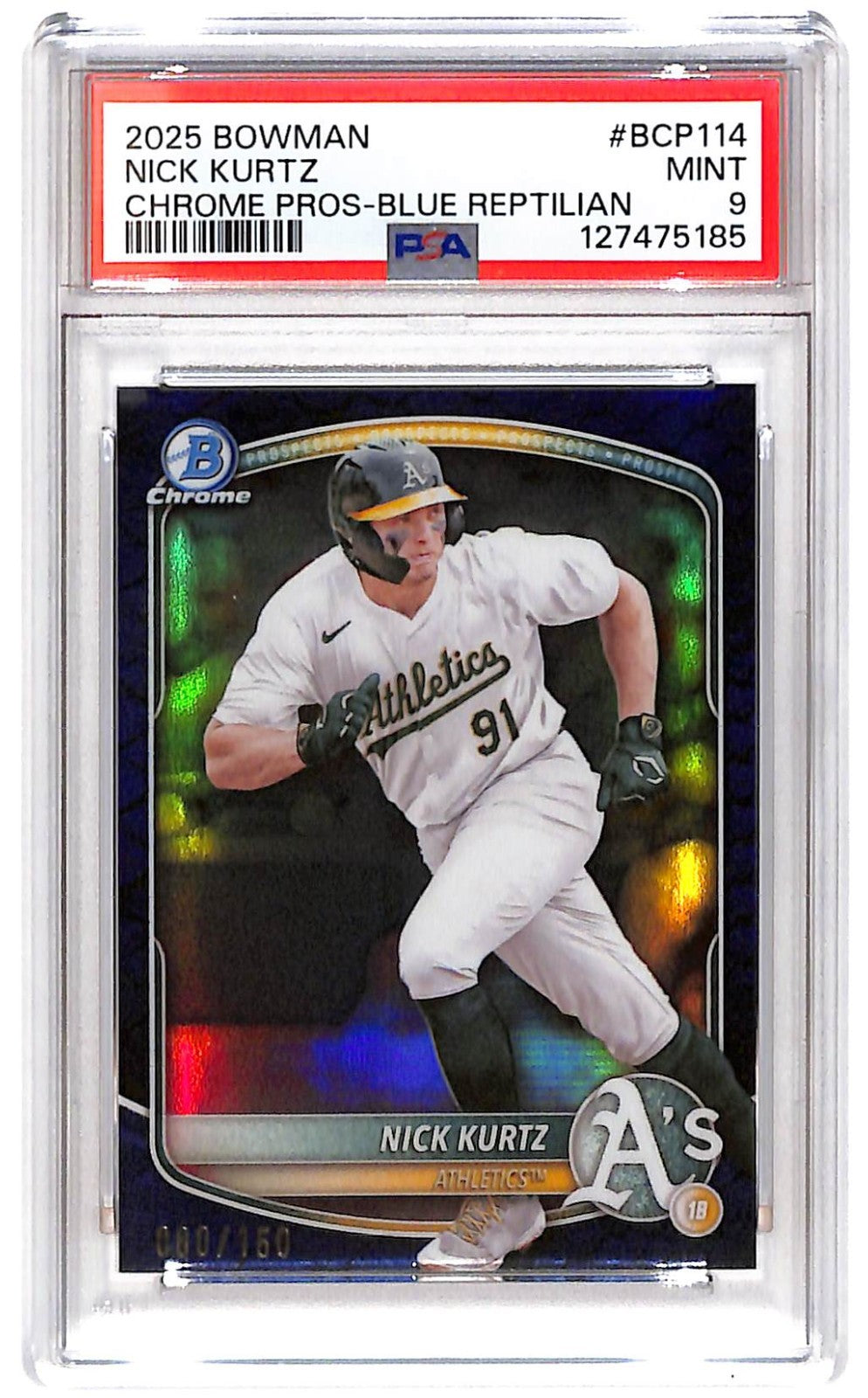 2025 Nick Kurtz Bowman Chrome Blue Reptilian Refractor - BCP-114 #80/150 PSA 9