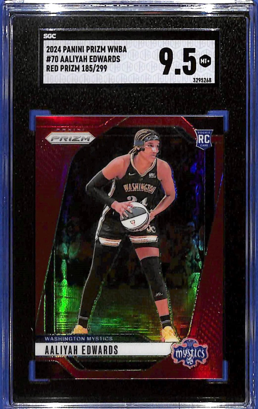 2024 Panini Prizm WNBA Aaliyah Edwards #70 Red Prizm #185/299 (RC) SGC 9.5 MT+