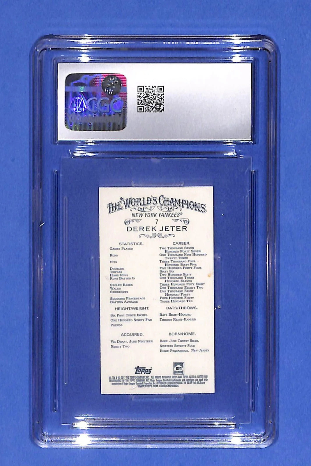 2017 Topps Allen & Ginter - Derek Jeter #7 Mini CGC 10 Gem Mint HOF N.Y. Yankees