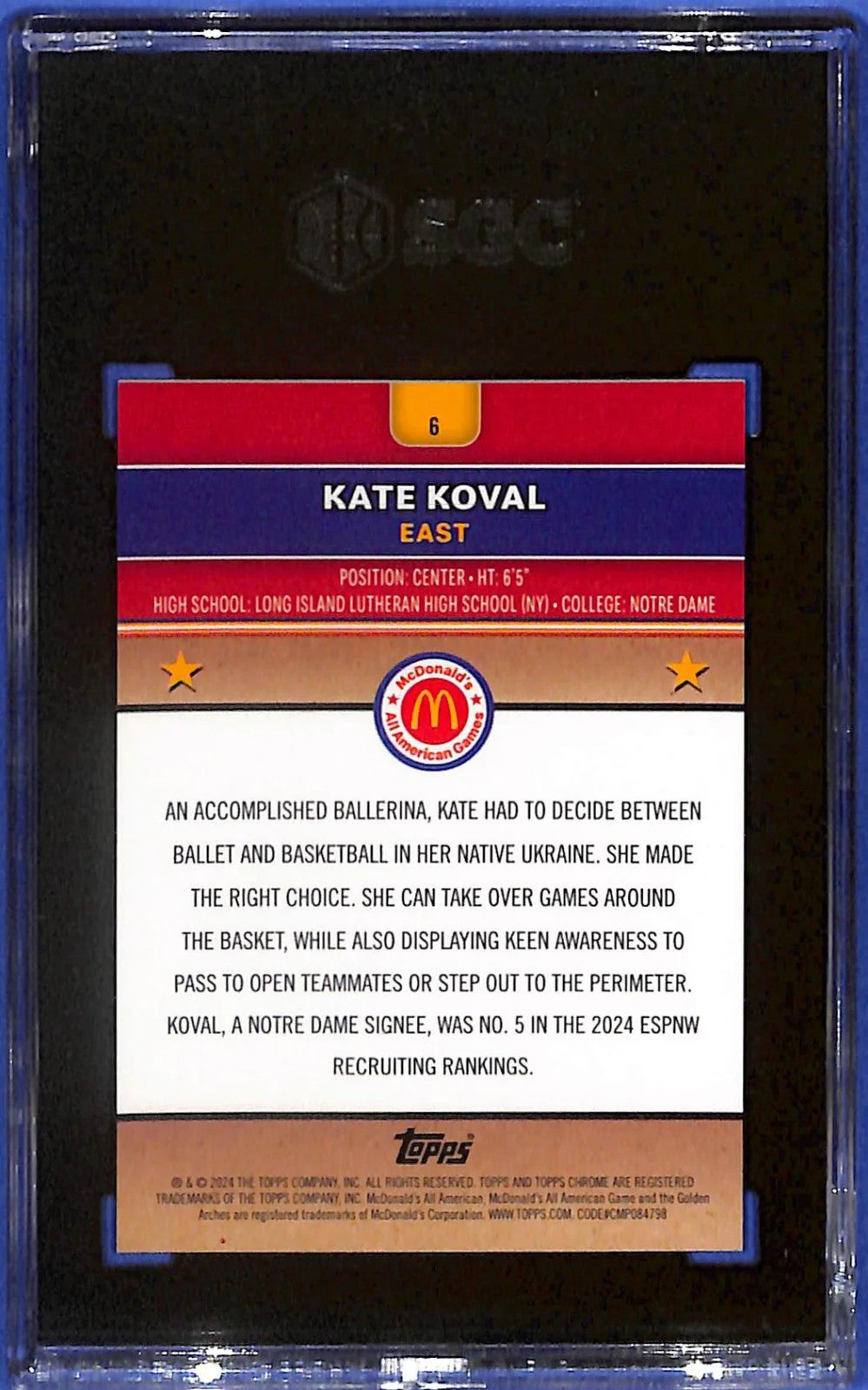 2024 Topps Chrome Mcdonald's A.A. Kate Koval #6 Tie-Dye Refractor #7/25 SGC 9