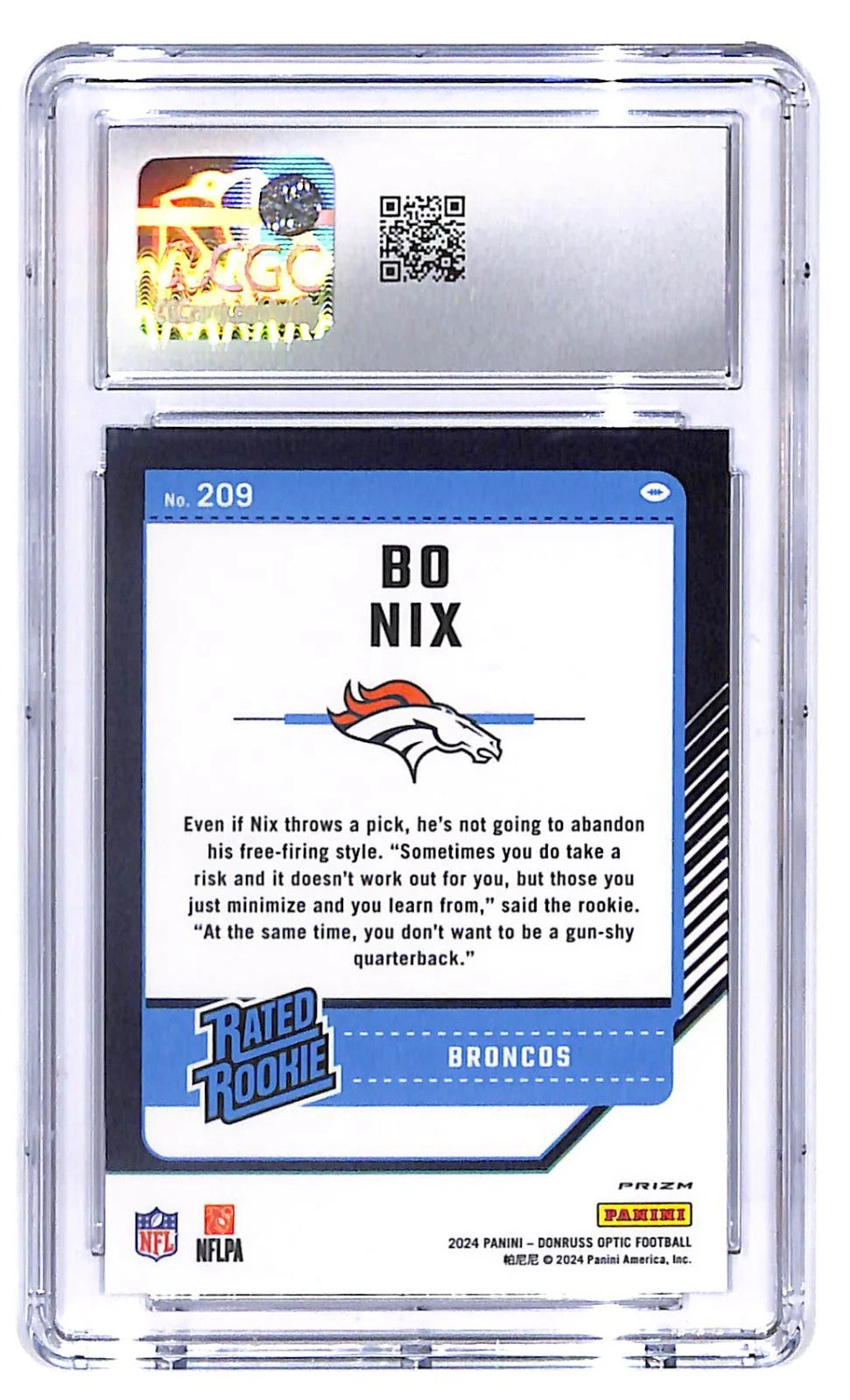 2024 Panini Donruss Optic - Rated Rookie Bo Nix #209 Holo Prizm (RC) CGC 10