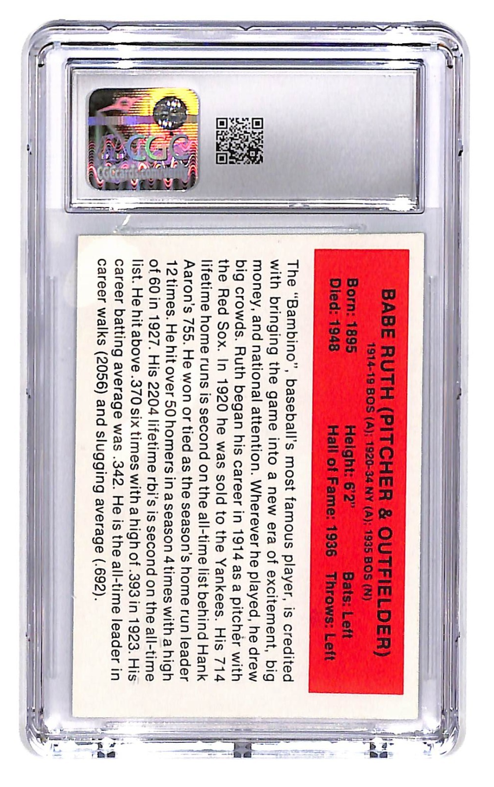 1987 Babe Ruth Hygrade Baseball's All-Time Greats Green Border CGC Near Mint 8