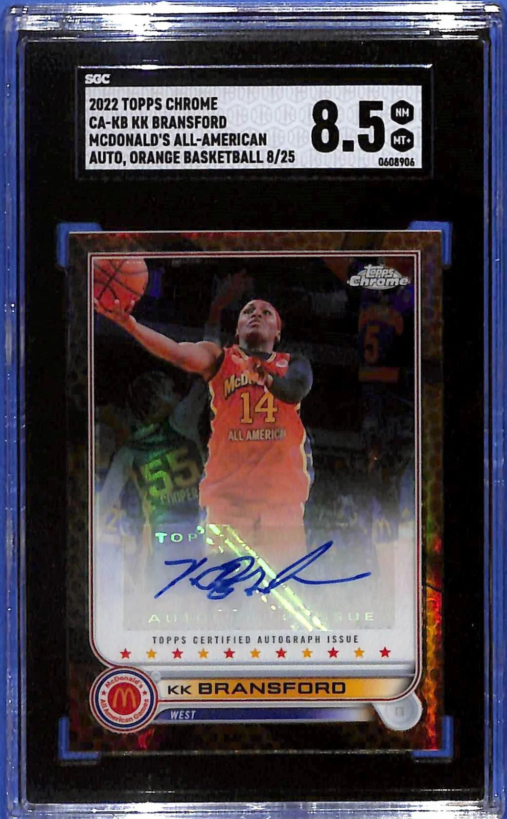 2022 Topps Chrome McDonald's A.A. Autographs KK Bransford Orange #8/25 SGC 8.5