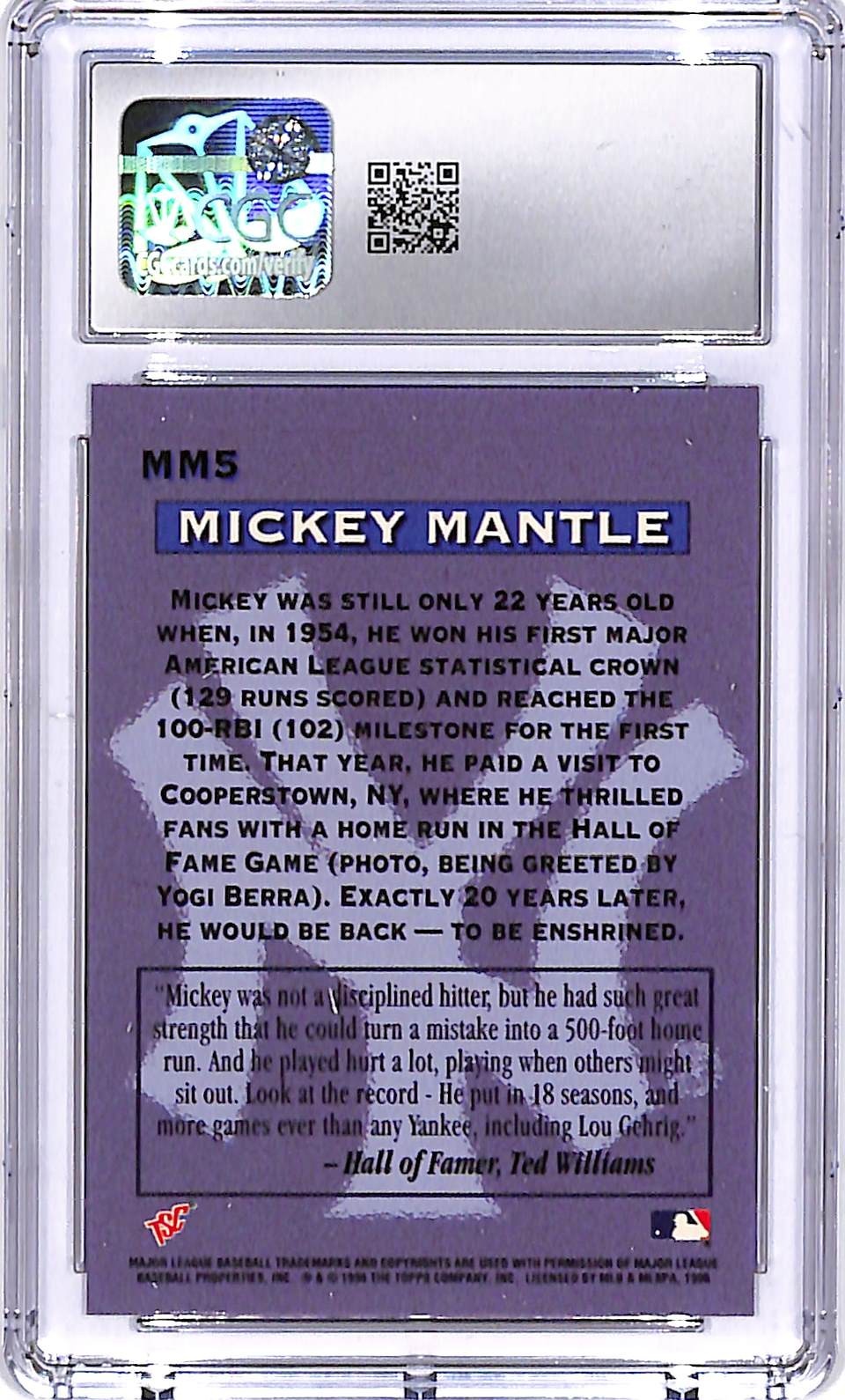 1996 Stadium Club Mickey Mantle Retrospective MM5 CGC 10 Yankees