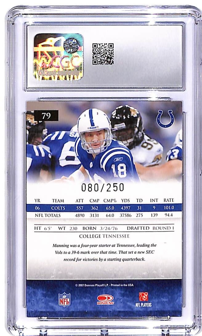 2007 Donruss Gridiron Gear Peyton manning Silver Holofoil X /250 #79 CGC 9.5