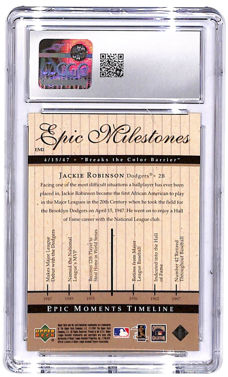 1999 UD Century Legends Epic Milestones Jackie Robinson #EM2 CGC 10 Gem Mint