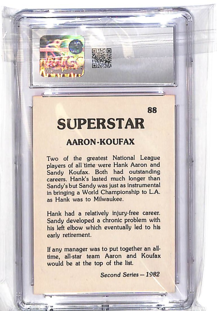 1982 Hank Aaron, Sandy Koufax TCMA Superstars Second Series - #88 CGC 8