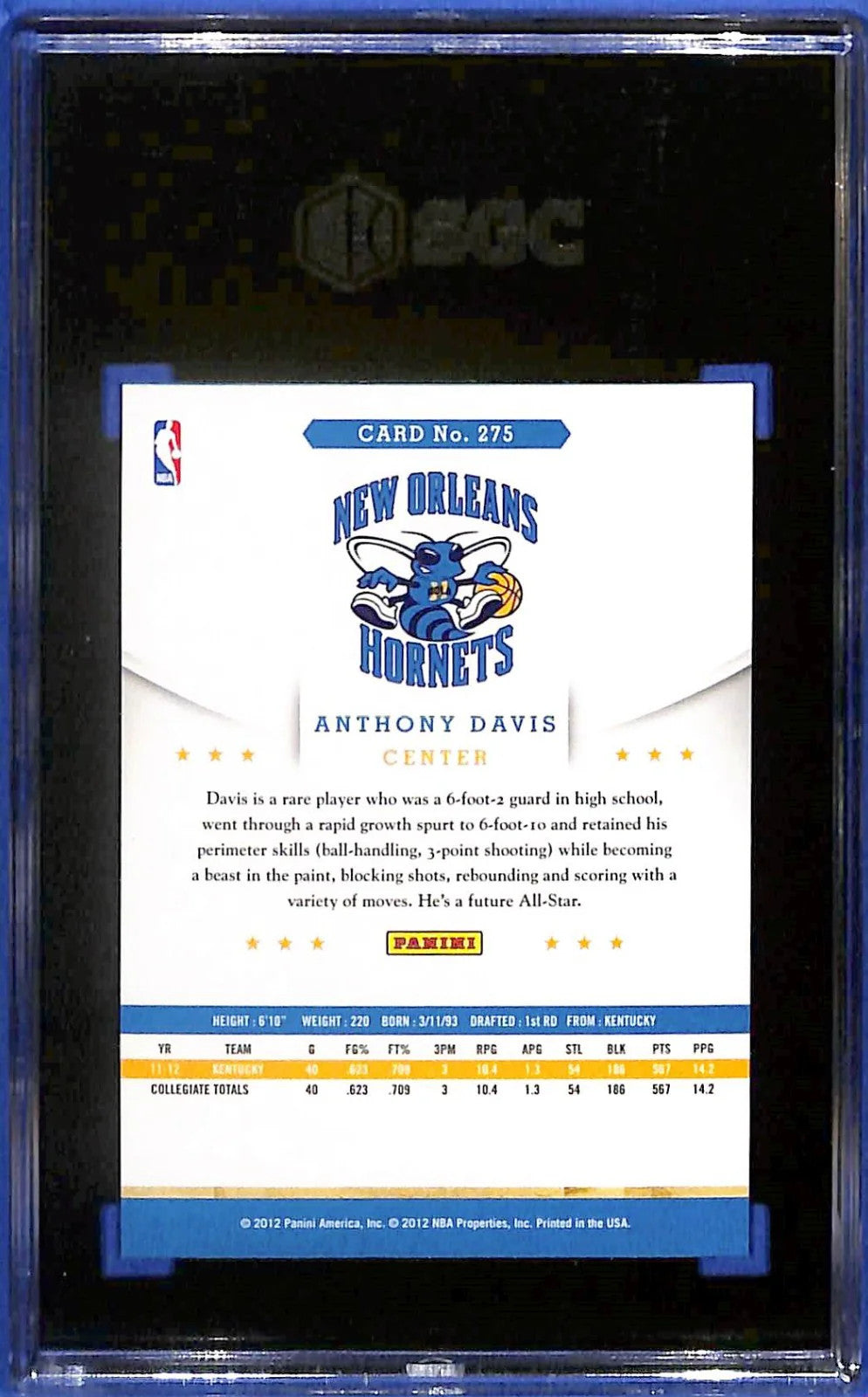 2012-13 Antony Davis Rookie Panini Hoops card #275 SGC 10