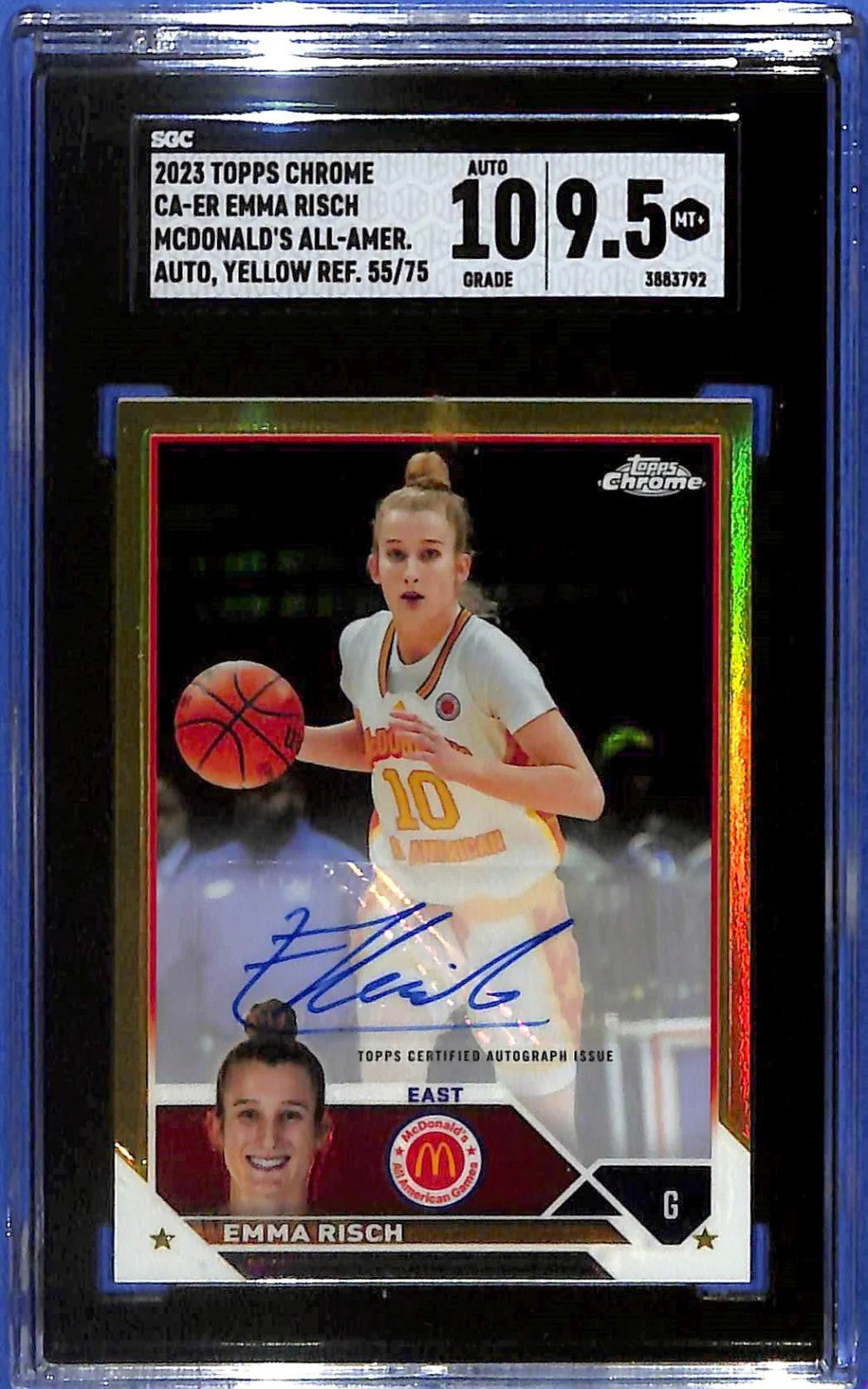 2023 Topps Chrome McDonald's A.A. Emma Risch Auto Yellow Refractor #/75 SGC 9.5