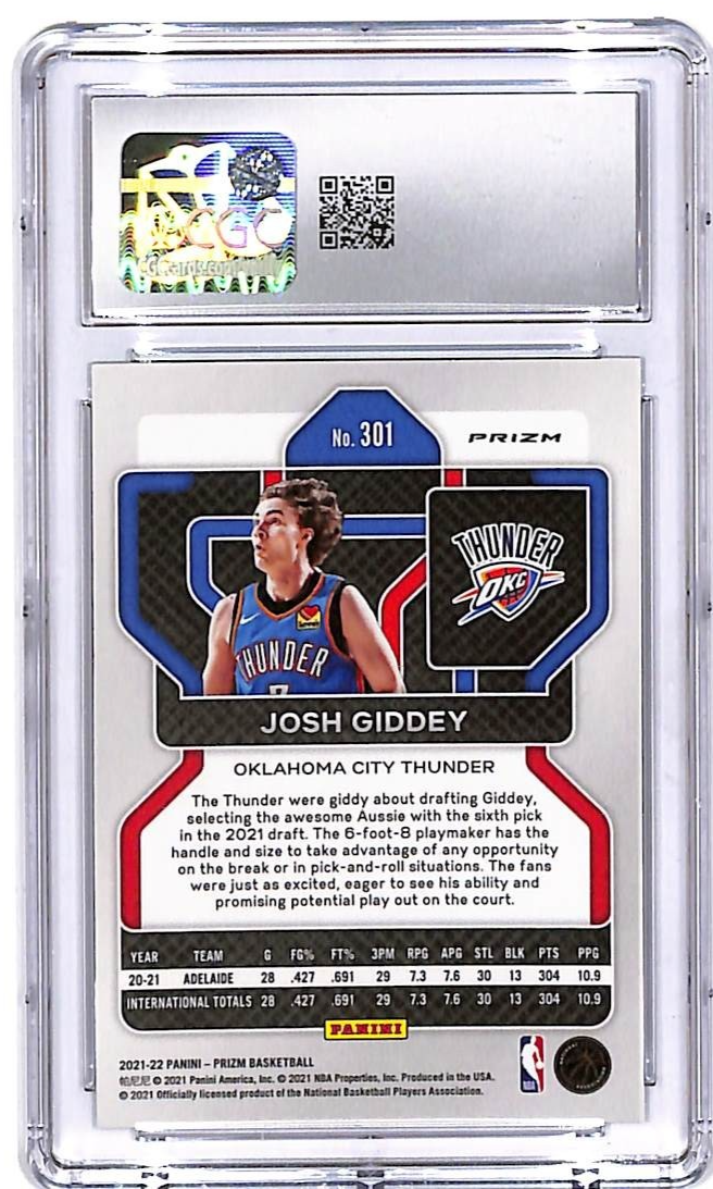 2021-22 Prizm Josh Giddey Rookie RC GReen CGC 10 #301 Thunder