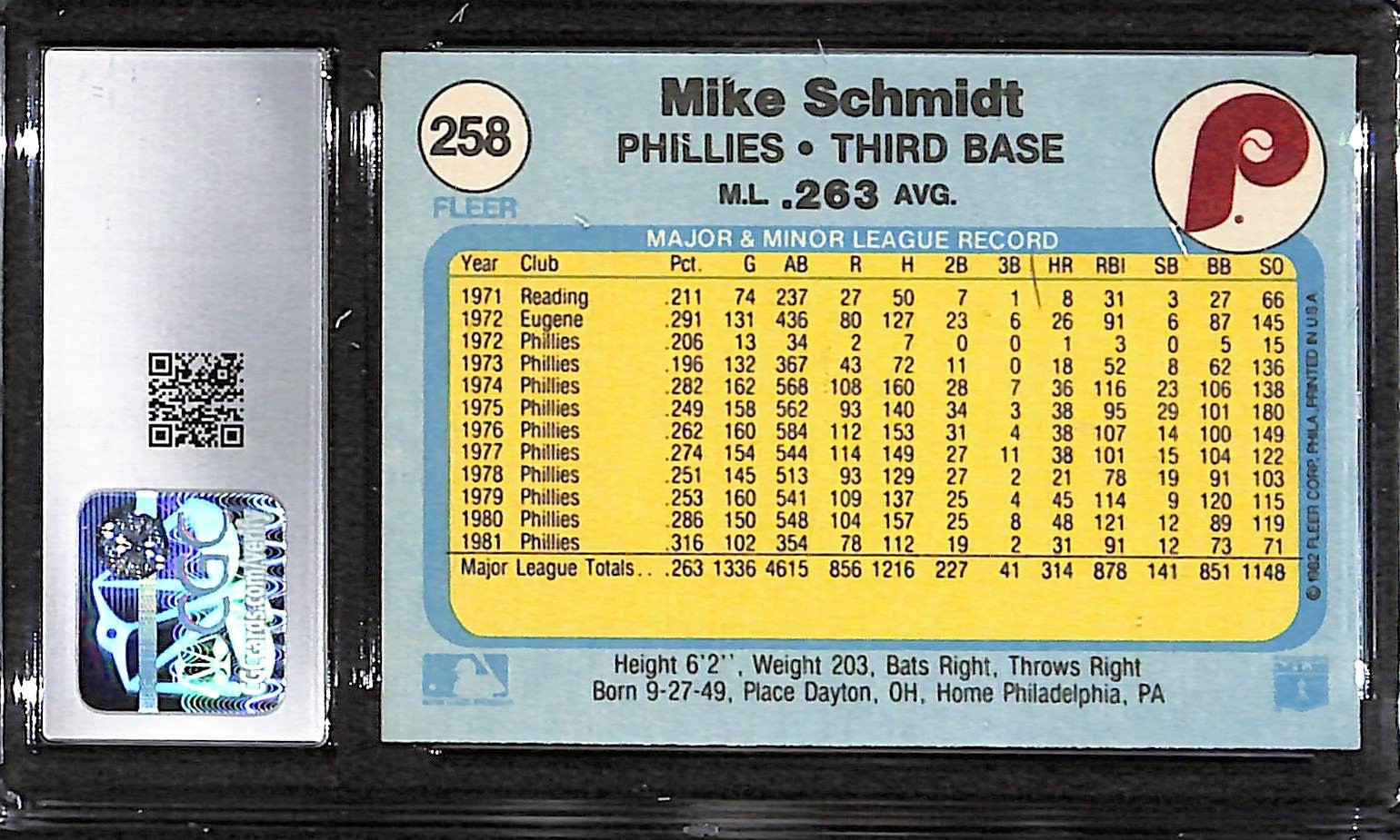 1982 Fleer - Mike Schmidt #258 CGC 9.5