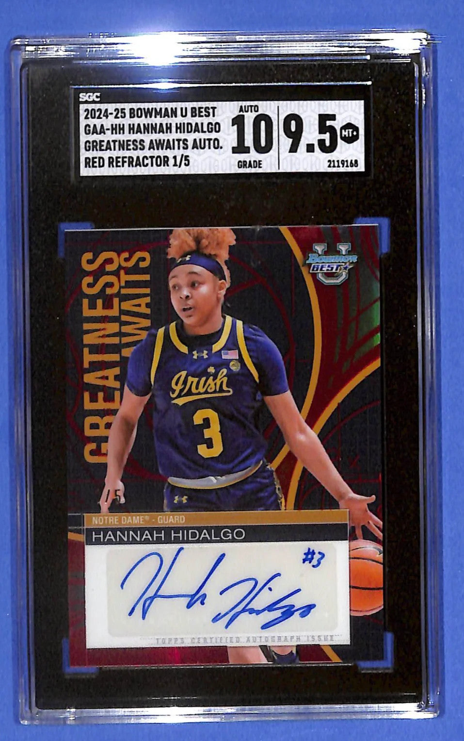 2024-25 Bowman U Best Greatness Awaits Auto Hannah Hidalgo #1/5 RC CGC 9.5/10