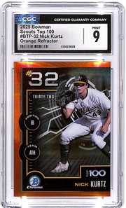2025 Bowman Chrome Nick Kurtz Scouts Top 100 Orange Refractor /25 CGC 9 Rookie