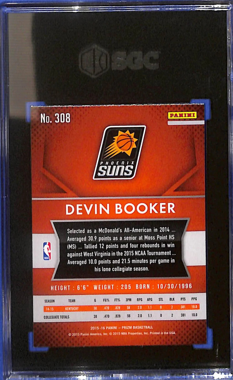 2015-16 Devin Booker Panini Prizm Rookie Silver Prizm #308 (RC) SGC 9.5