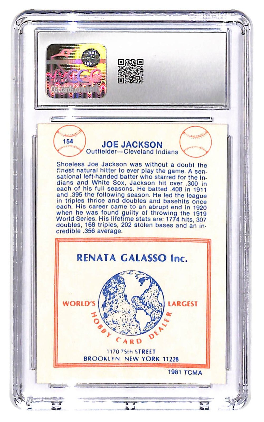 1981 Joe Jackson TCMA Renata Galasso #154 CGC Near Mint 7
